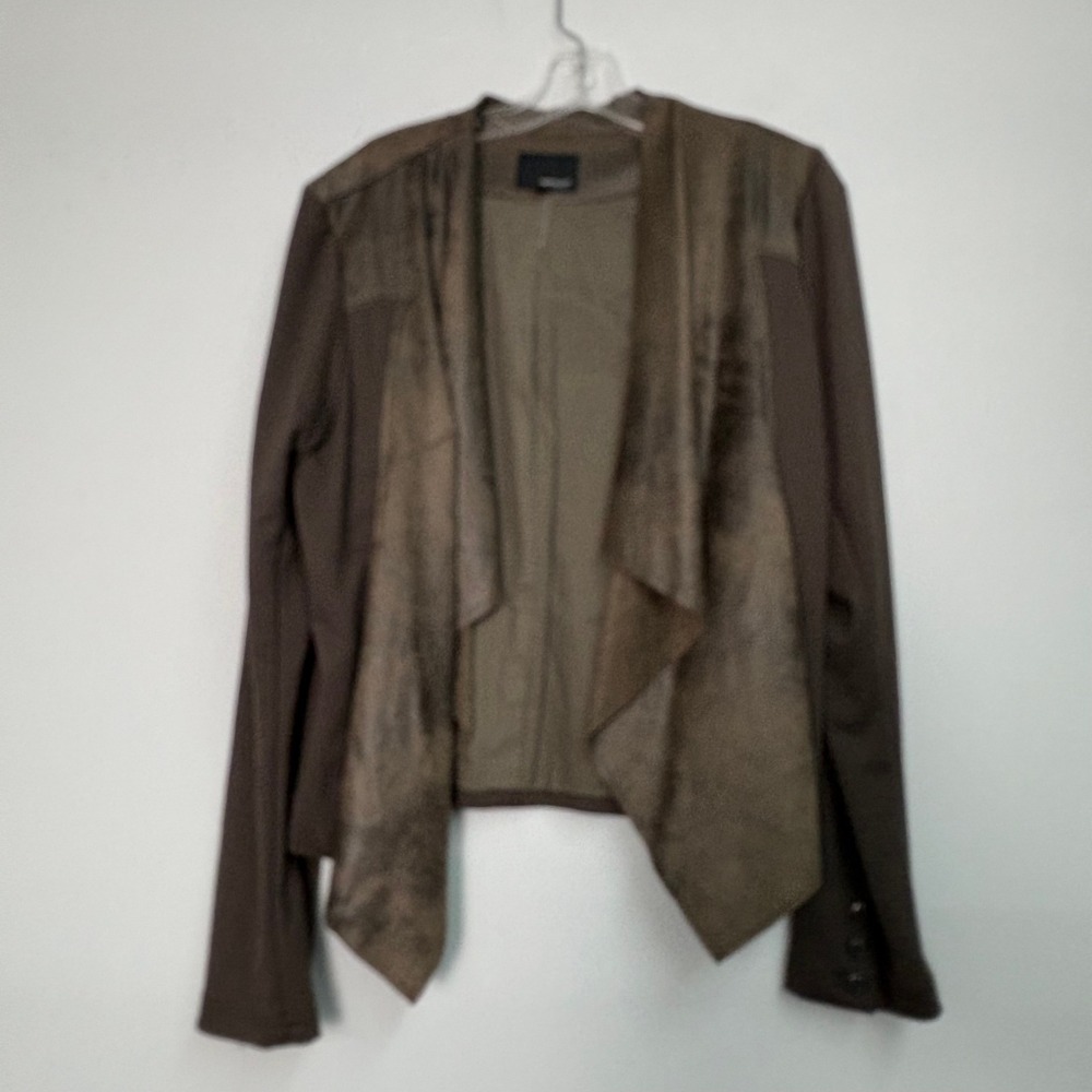 Edyson Womens XL Brown Faux Suede Drape Front Jacket Open Blazer Mixed Media